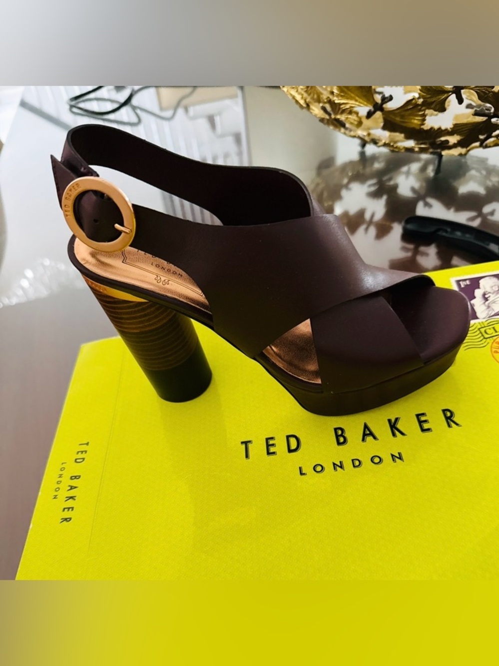 💕Ted Baker Maroon Leather Cross-Strap Slingback Heels